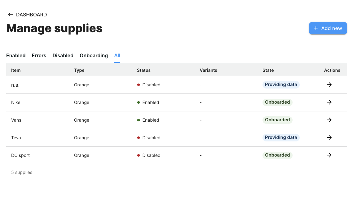 supply filters on manage supplies page